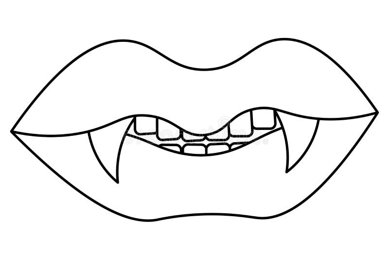 Vampire mouth sketch sharp fangs vector illustration dangerous lips coloring book for children halloween symbol stock vector