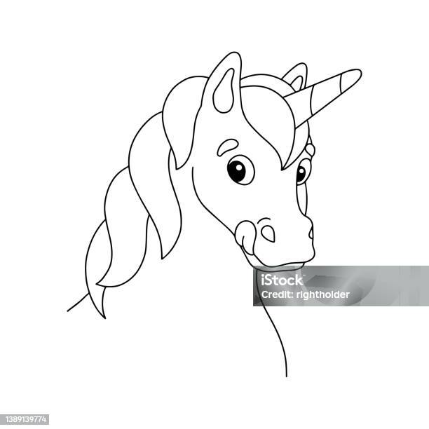 The unicorn licks its lips coloring book page for kids cartoon style character vector illustration isolated on white background stock illustration