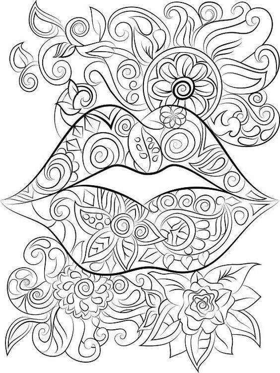 Lips and flowers colouring page instant digital download free adult coloring pages adult coloring book pages adult coloring pages