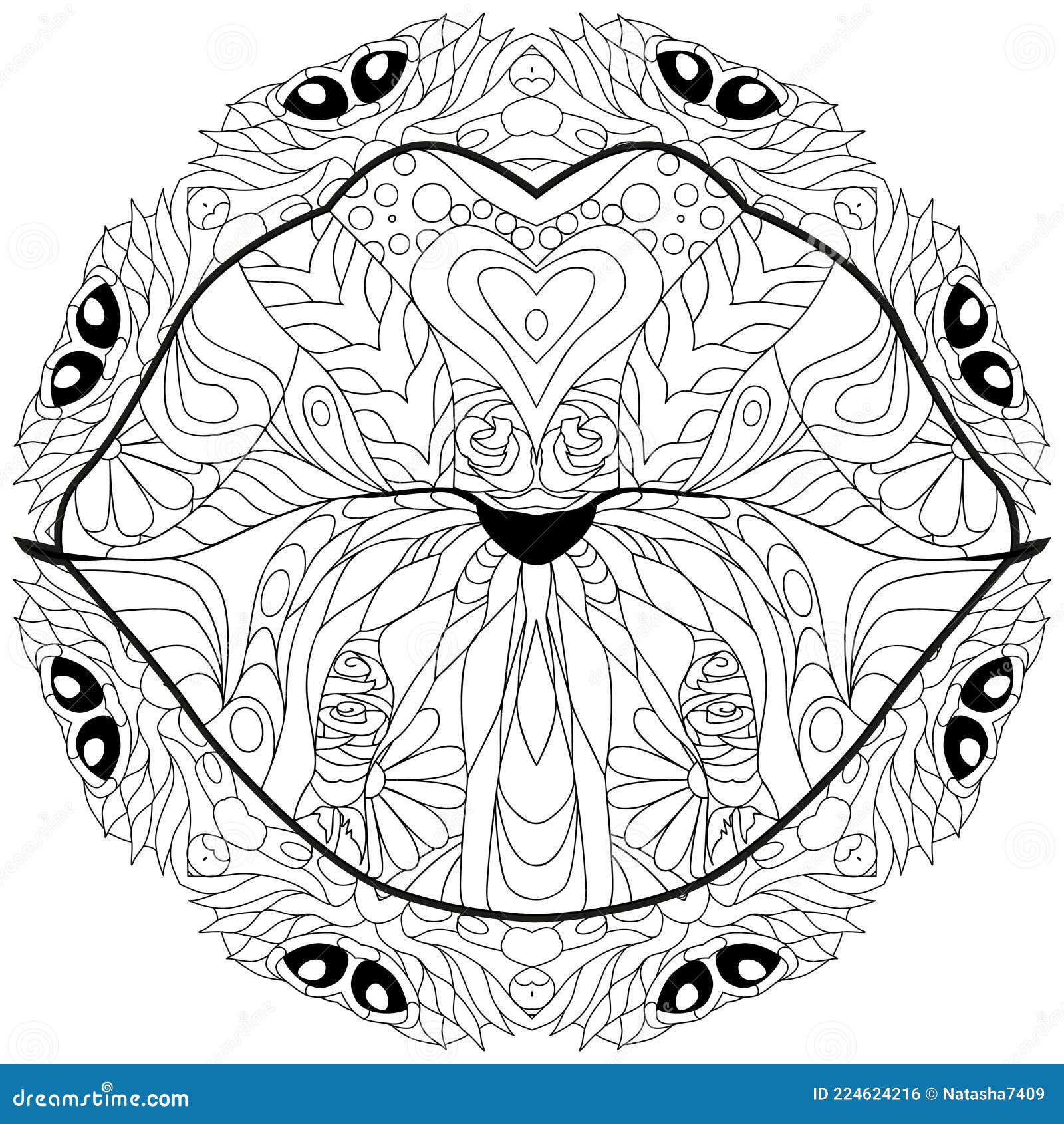 Zentangle stylized lips on mandala hand drawn lace vector illustration for coloring stock vector