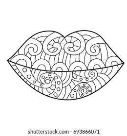 Doodle coloring book page funny lips stock vector royalty free