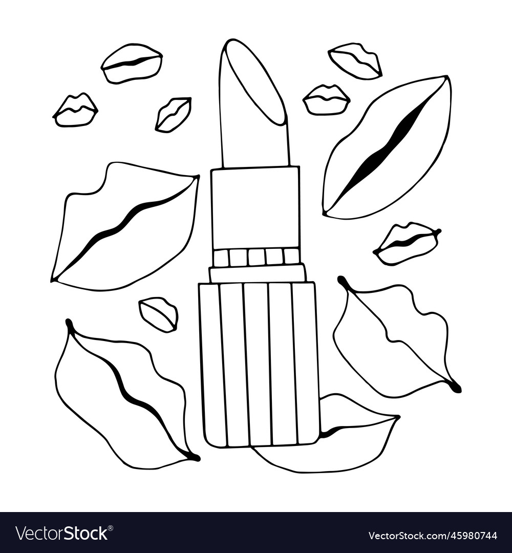 Lipstick lip prints coloring page female vector image