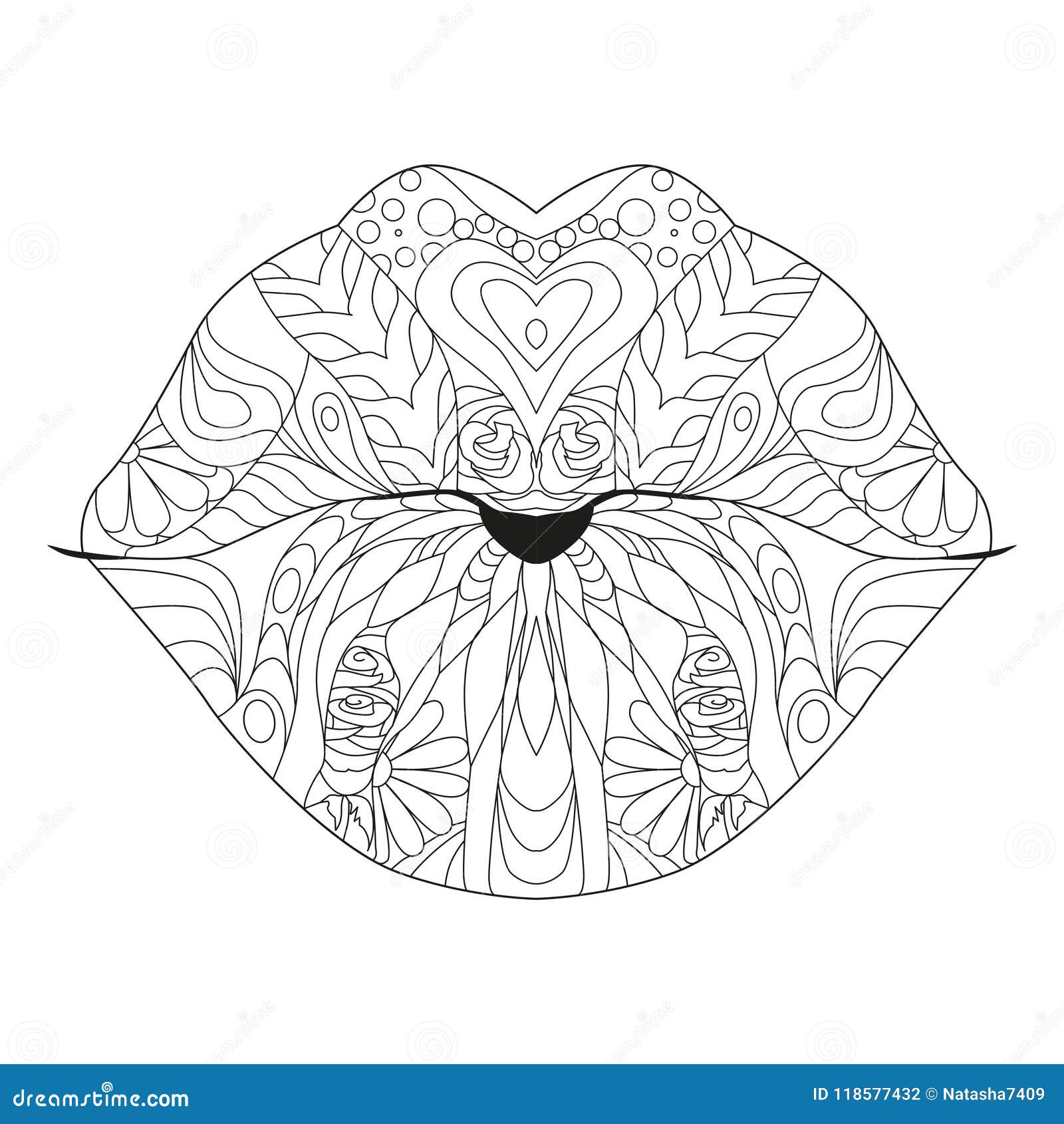 Zentangle stylized lips for coloring hand drawn lace vector illustration stock vector