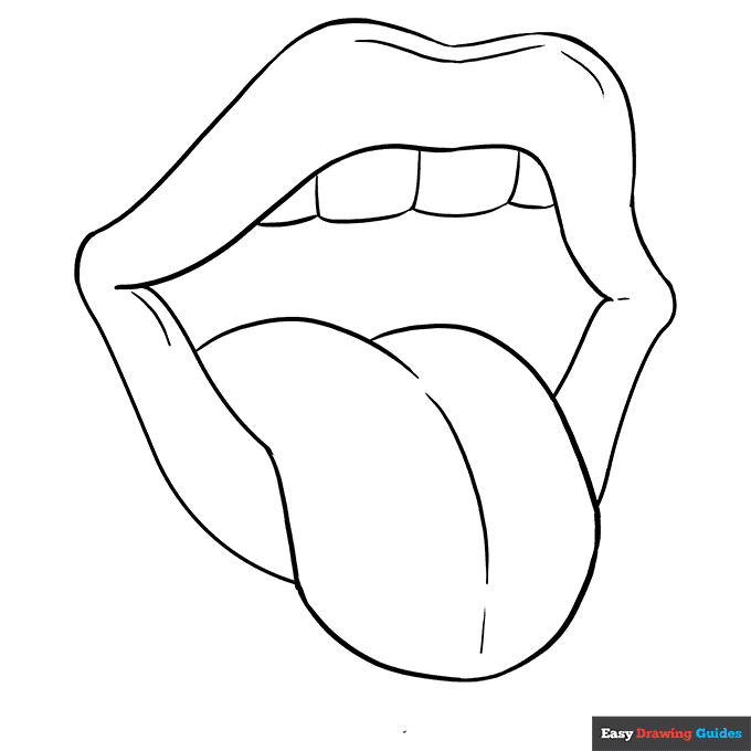 Mouth and tongue coloring page easy drawing guides