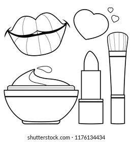 Hakuun cosmetics collection lipstick face cream brush liittyvã vektorikuva rojaltivapaa