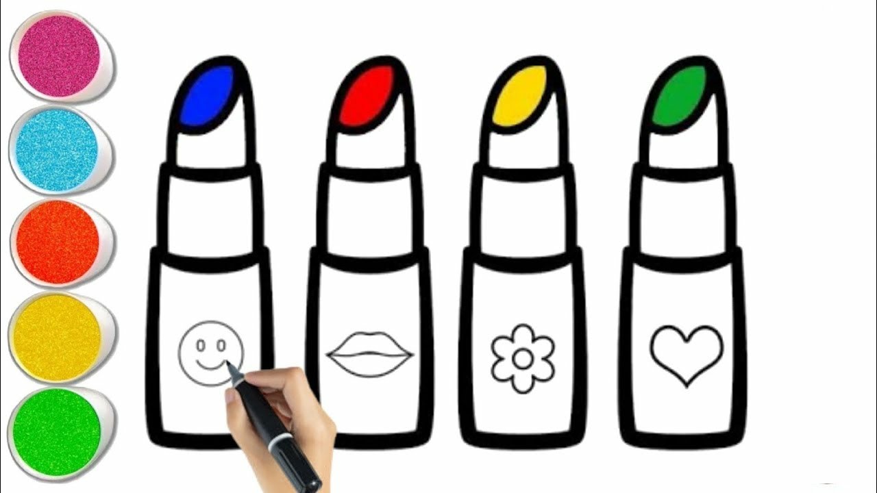 Lipstick drawingcoloringpainting for kids and toddlershow to draw lipstick