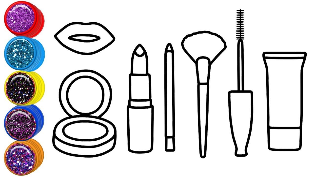 Glitter makeup set drawing and coloring pages lipstick mascara eyeliner mirza colors kids