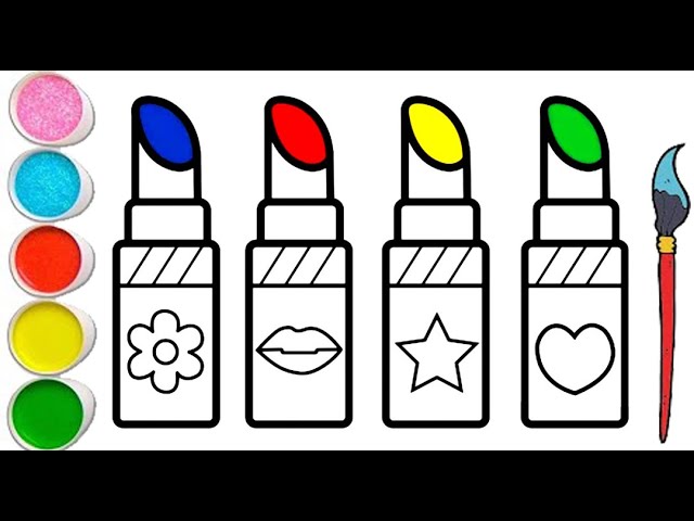 Ðâï how to draw lipsticks for kids and toddlers coloring and painting lipsticks