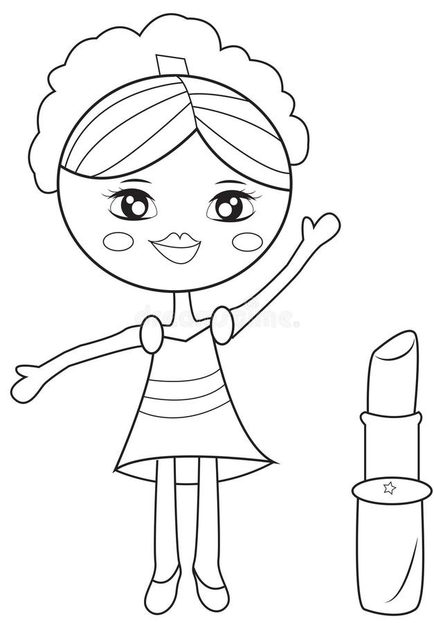 Girl with a big lipstick coloring page stock illustration