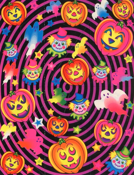 S s vintage lisa frank halloween sticker sheet s pumpkins jack o lanterns scarecrow ghosts plete