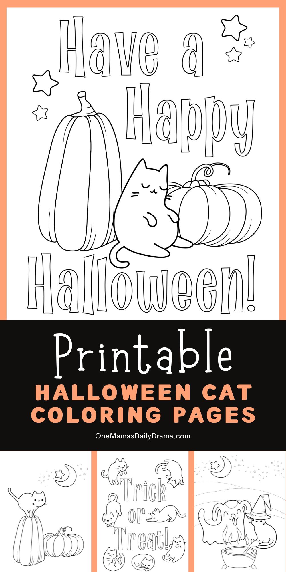 Printable halloween cat coloring pages