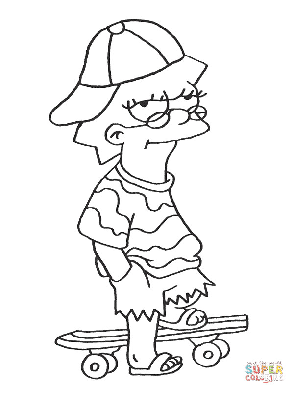 Lisa on skate coloring page free printable coloring pages