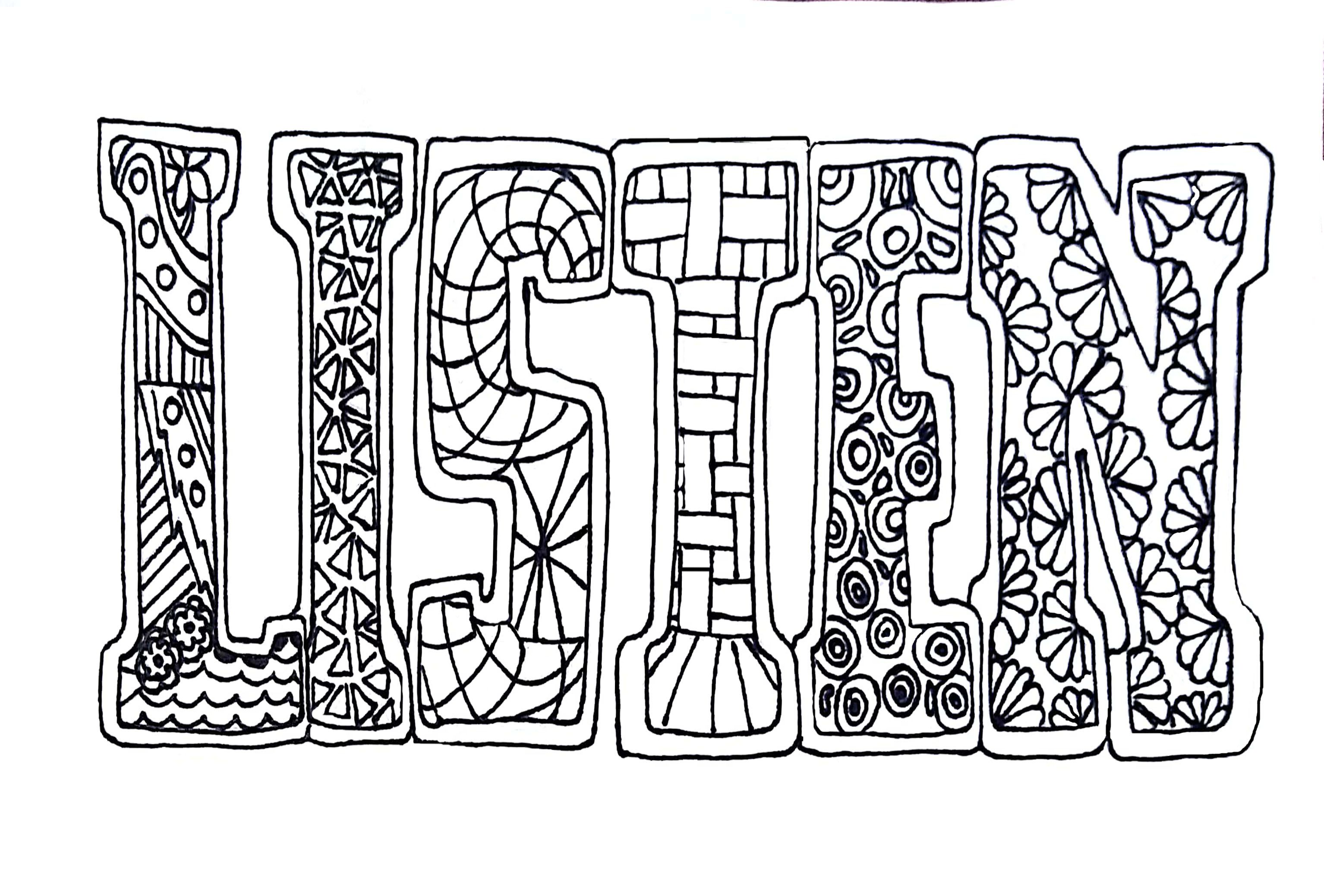 Listen coloring page coloring pages yoga for kids printed shower curtain