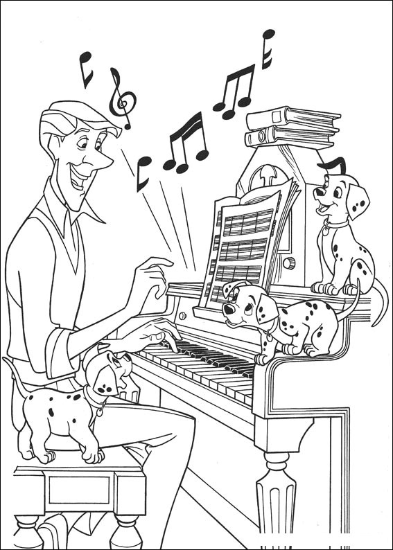 Dalmatians listen music coloring page