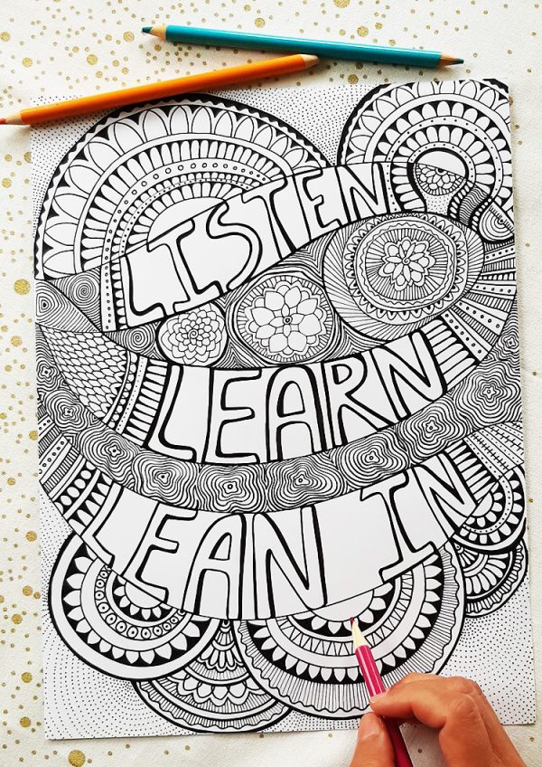 Listen learn lean in coloring artwork