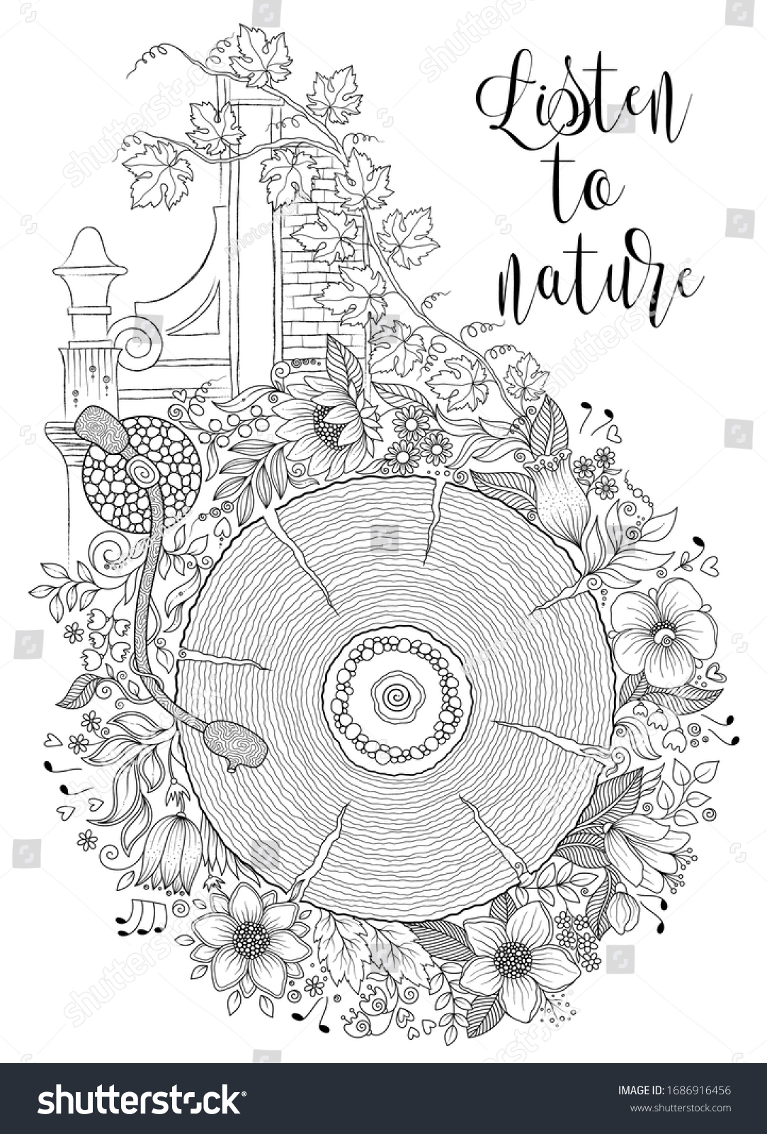 Listen nature print coloring book page stock vector royalty free