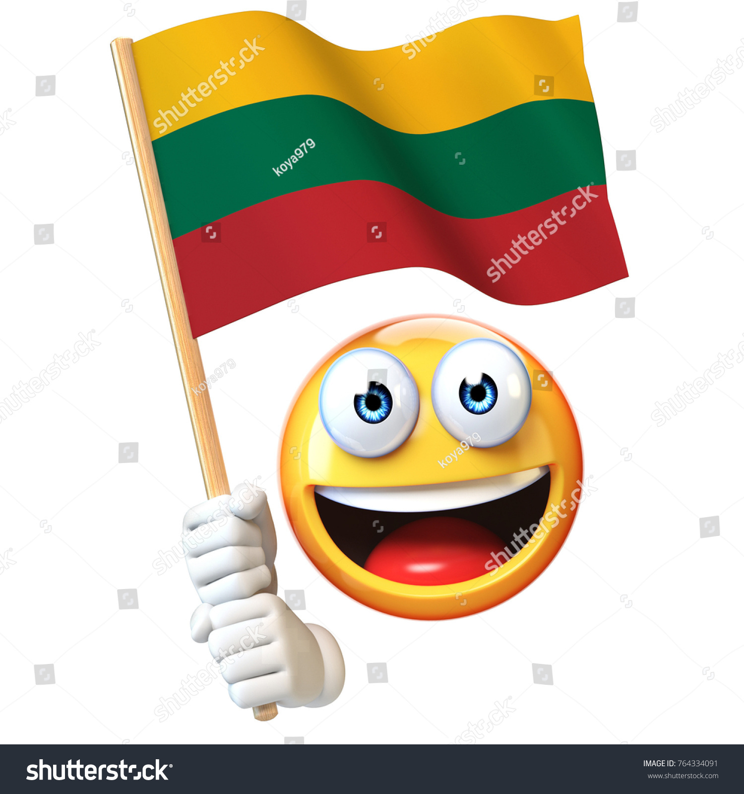 Emoji holding lithuanian flag emoticon waving stock illustration