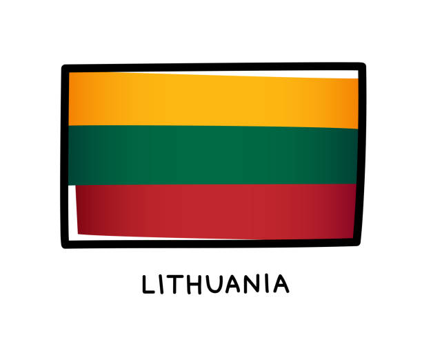 Flag of lithuania colorful lithuanian flag logo yellow green and red handdrawn brush strokes black outline vector illustration stock illustration