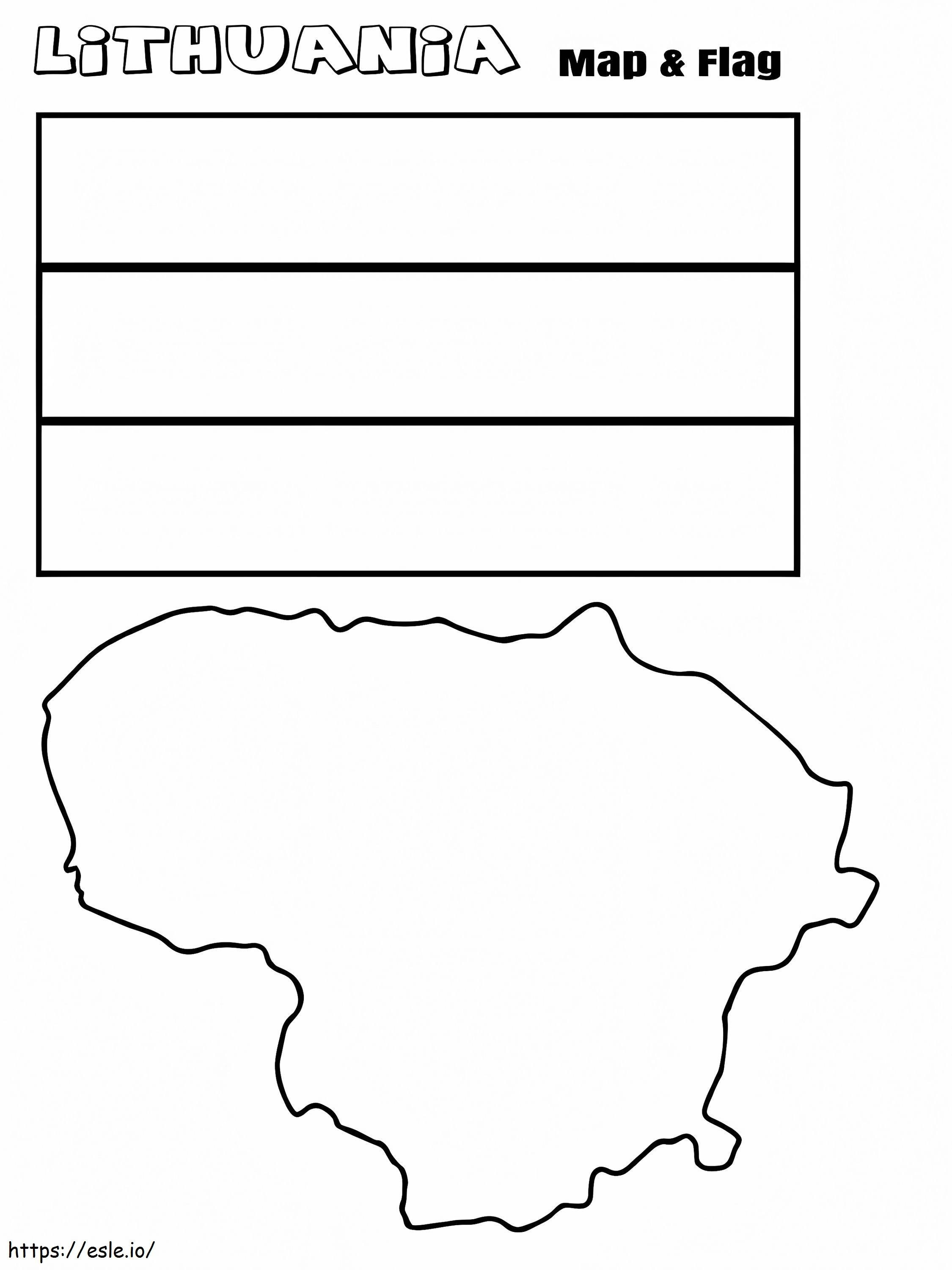 Lithuania flag and map coloring page