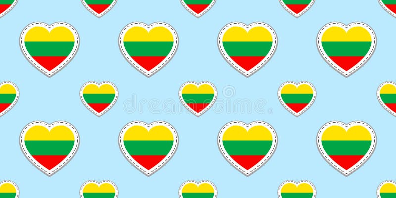 Lithuanian flag seamless pattern lithuania flags stikers vector love hearts symbols stock illustration
