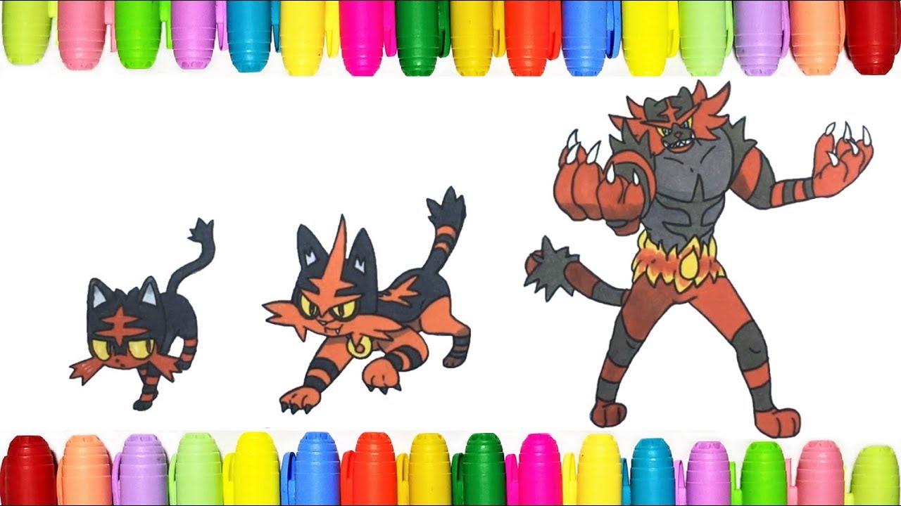 Pokemon coloring litten torracat and incineroar