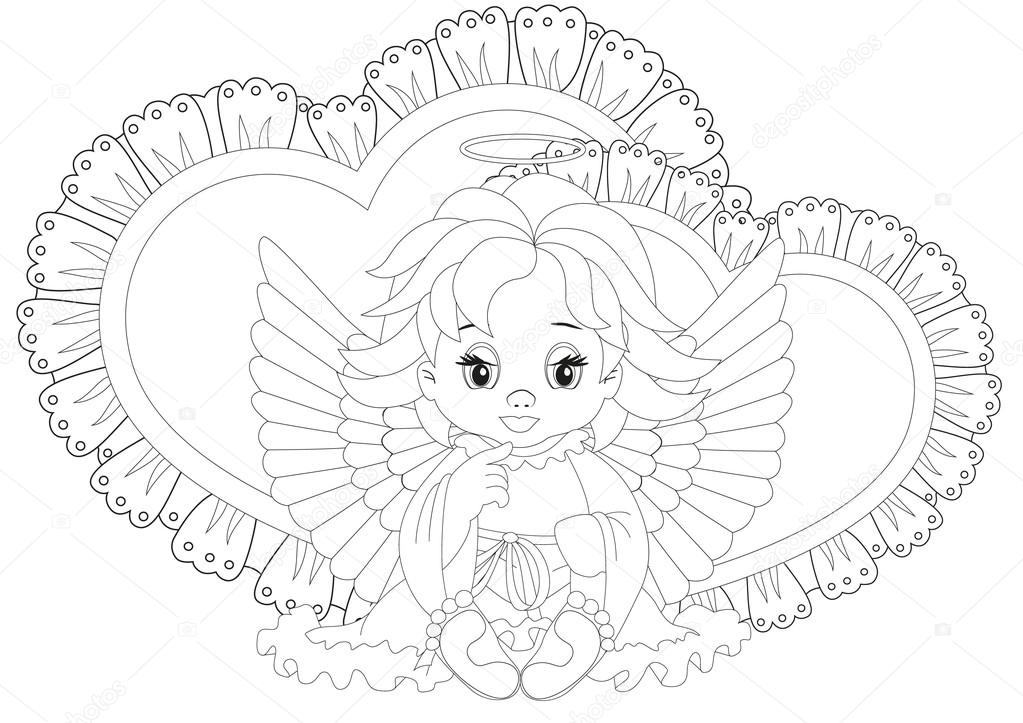 Little angel coloring page stock vector by rodakm