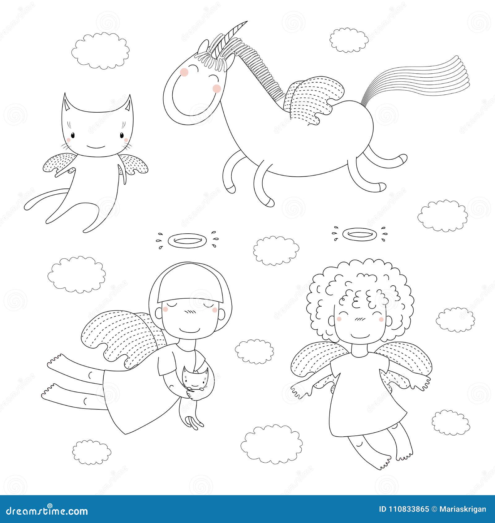 Cute angels coloring pages stock vector illustration of dream