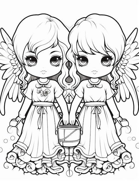 Premium ai image a coloring page of two little angels with wings generative ai