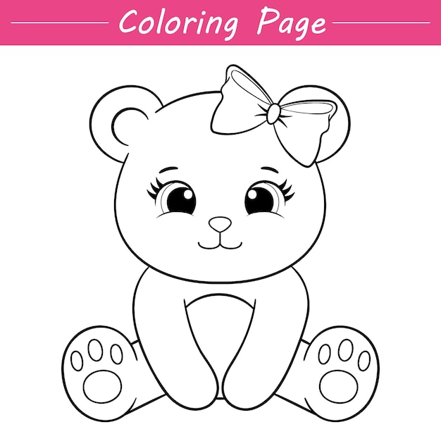 Premium vector cute little bear coloring page illustration