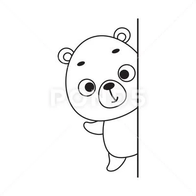 Coloring page cute little bear peeking around corner coloring book for kid royalty free