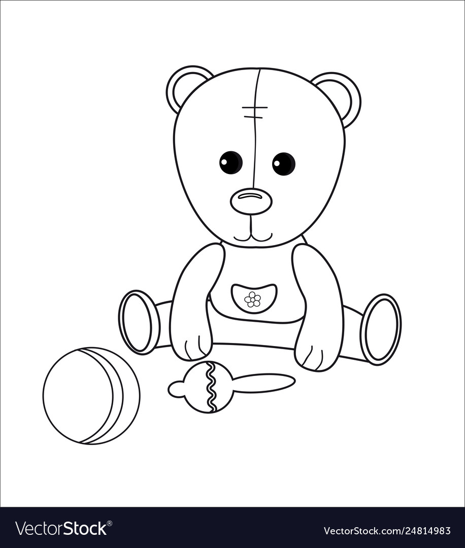 Cute little bear with rattle ball coloring page vector image