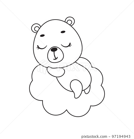 Coloring page cute little bear sleeping on