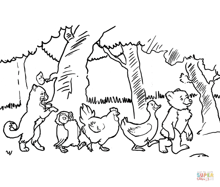 Cat owl chicken bear and goose coloring page free printable coloring pages