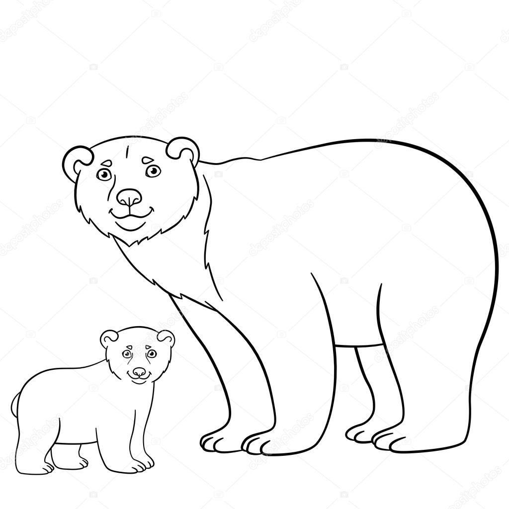 Coloring pages mother bear with her cute baby stock vector by ya