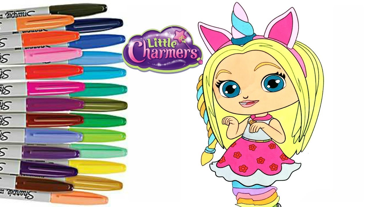 Little charmers coloring book page unicorn posie sprinkled donuts