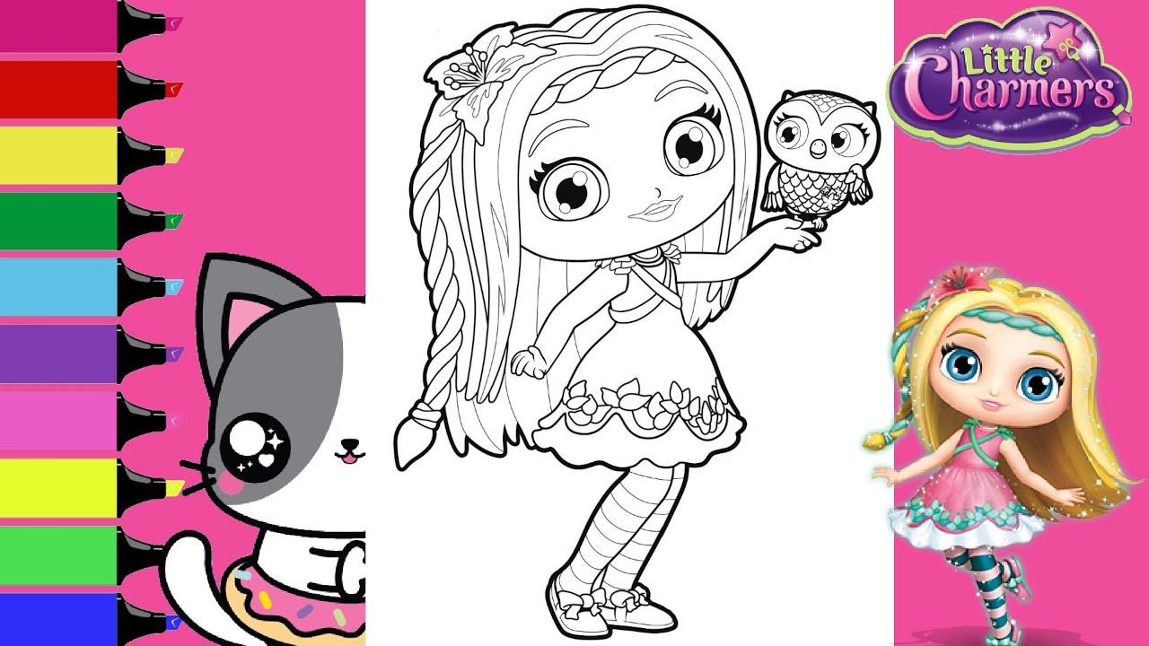 Coloring little charers posie and her pet owl treble coloring book sprinkled donuts jr