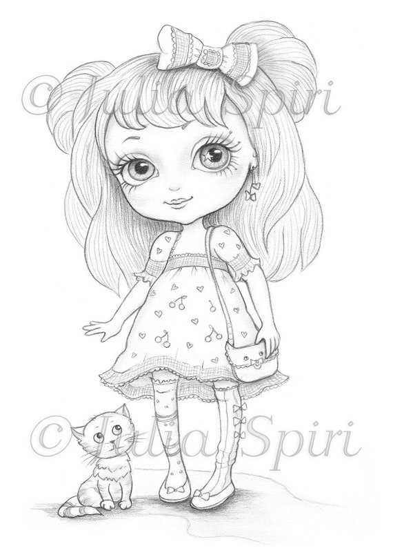 Coloring page digital stamp digi whimsy line art cute girl lili doll