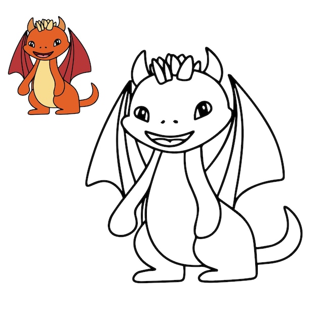 Premium vector cute dragon coloring book little dragon coloring page for children education vector illustration