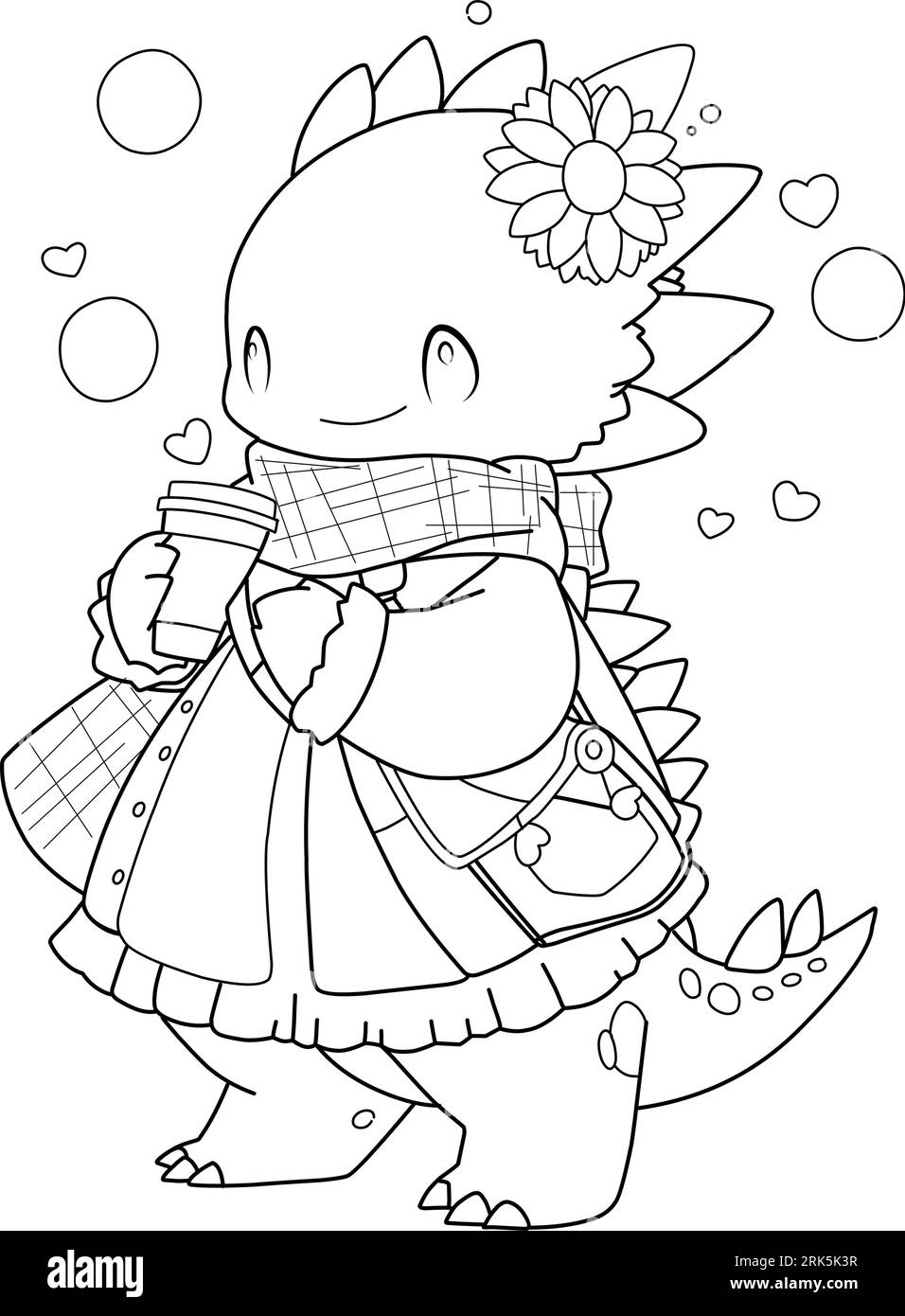 Little cute kawaii dragon coloring page for kids winter new year dragon stock vector image art
