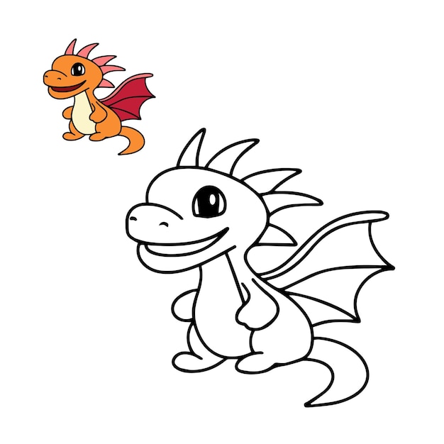 Premium vector cute dragon for coloring book little dragon coloring page for children education vector