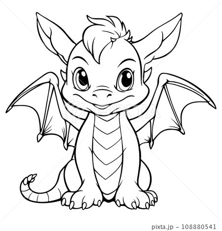 Coloring page of a cute little dragon symbol