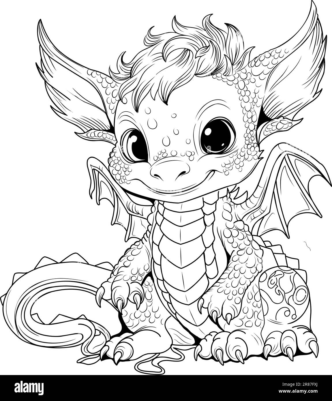 Dragon coloring book coloring page simple line illustration of little cute dragon in cartoon style symbol of stock vector image art