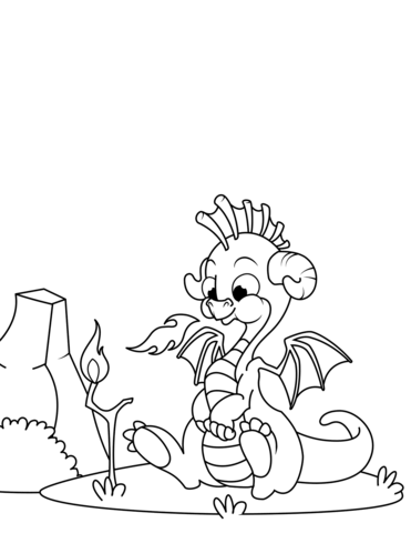 Little dragon breathing fire coloring page free printable coloring pages