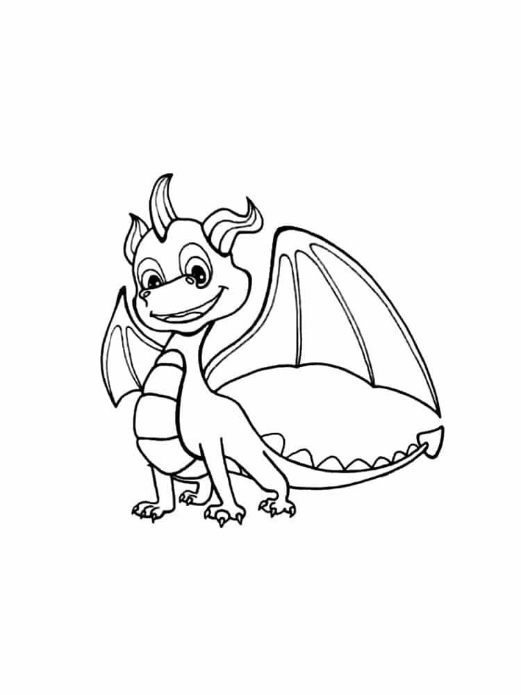Smiling little dragon waiting for its friends coloring page