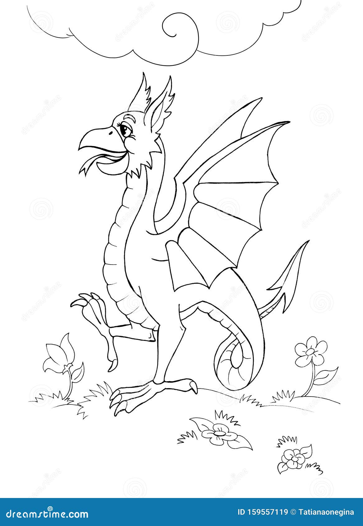 Little dragon bird coloring page stock illustration