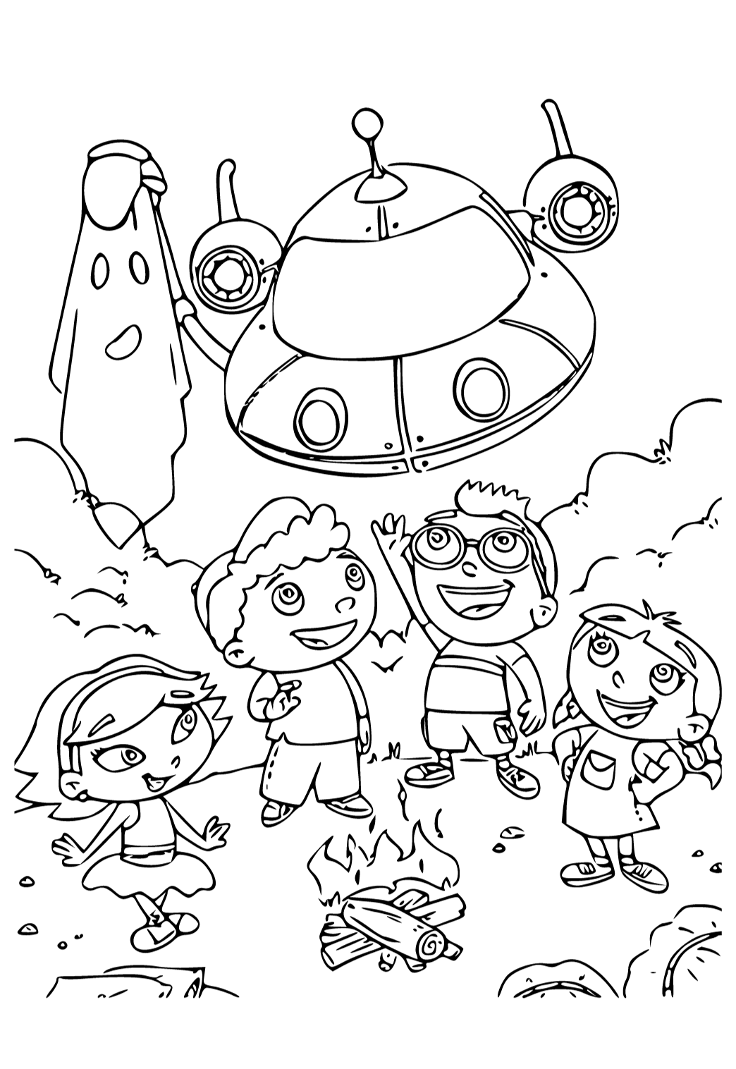 Free printable little einsteins bonfire coloring page for adults and kids