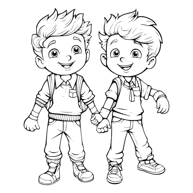 Premium vector cheerful little boys coloring page for kids