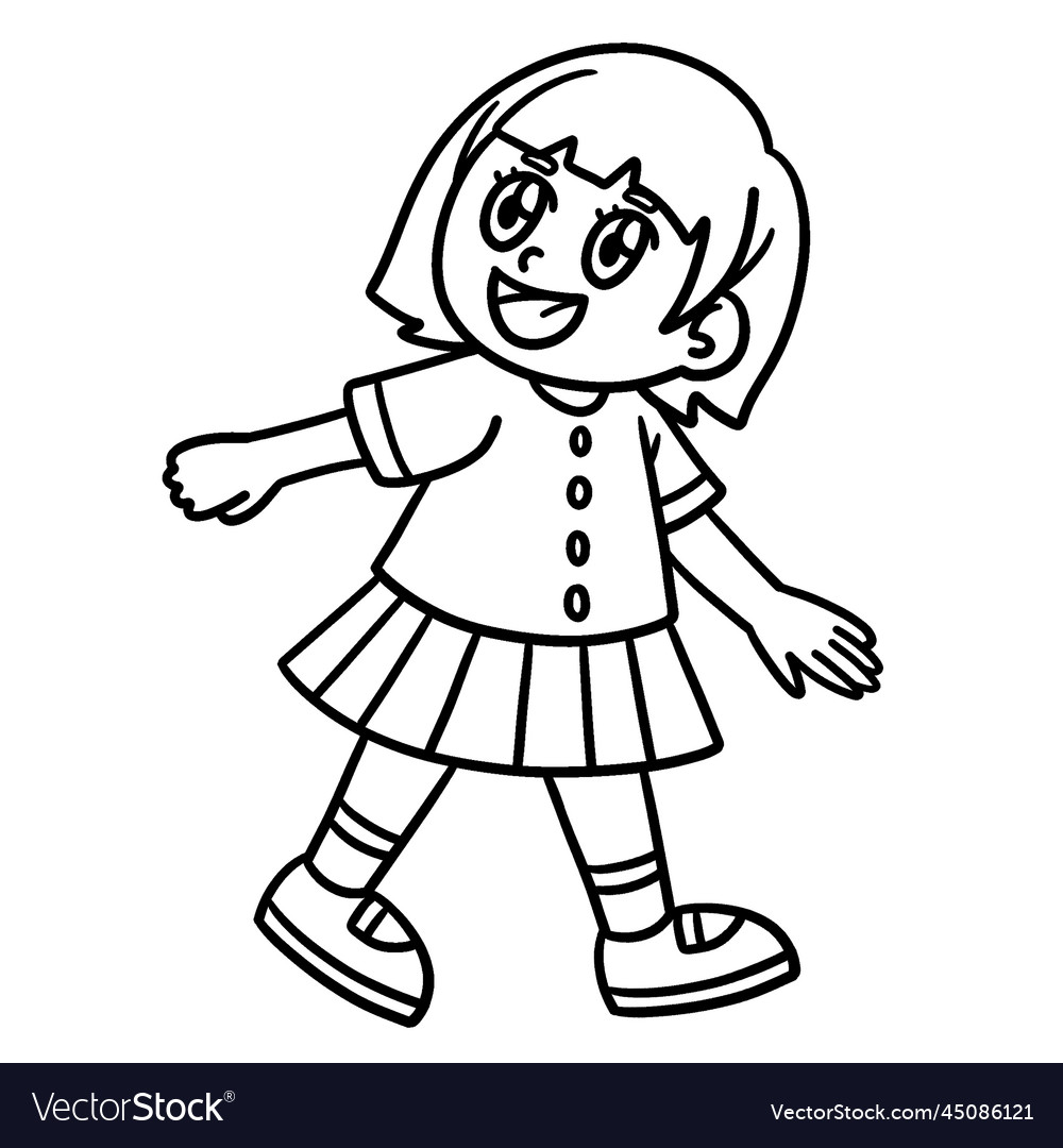 Happy little girl isolated coloring page for kids vector image