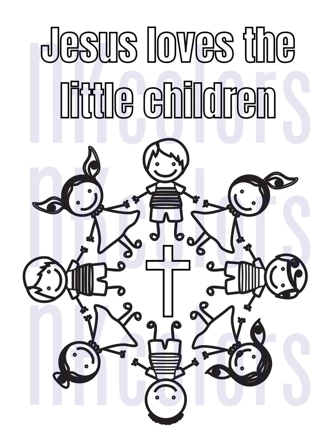 Jesus loves the little children coloring page instant download