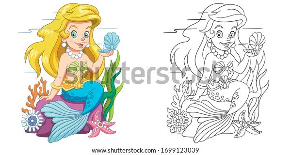 Mermaid shell coloring page colorful clipart stock vector royalty free